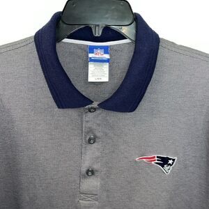 Reebok Gray & Blue NFL shield New England Patriots polo golf shirt L Tailgate